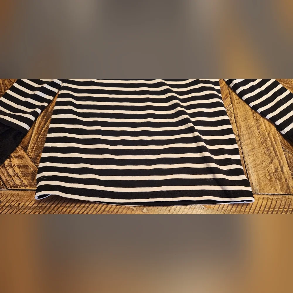 J. CREW XXS Black and White Striped Top with Tool Sleeve Spooky Halloween Top